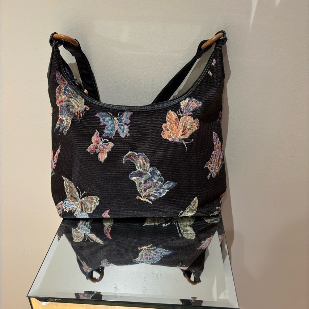 Stone Mountain Black Shoulder Bag with Nature-Inspired Design